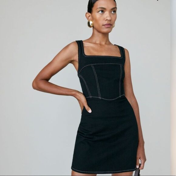 Reformation Black Corset Jean Dress size 6 Davies Bustier Denim Mini Dress - Picture 1 of 7
